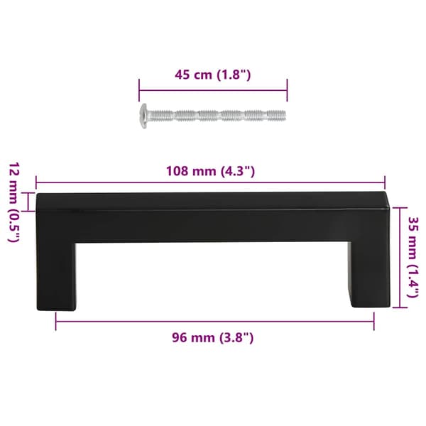vidaXL skabsgreb 10 stk. sort 96 mm rustfrit stål