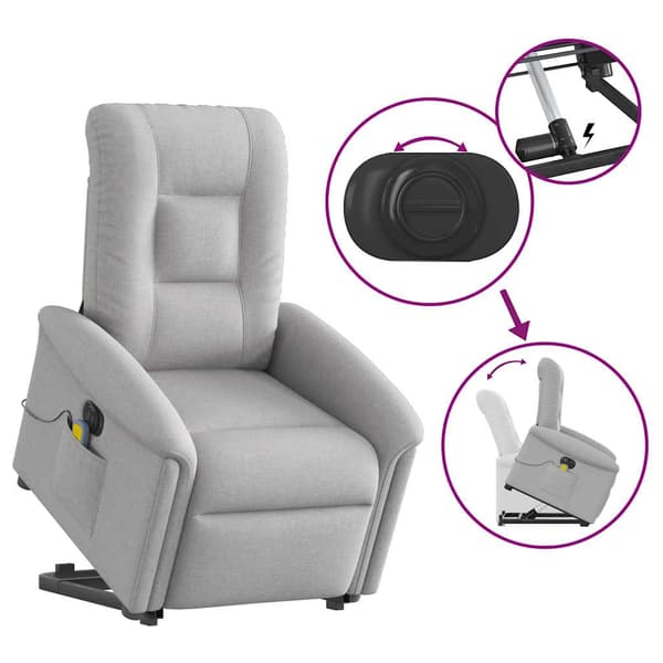 vidaXL Elektrisk lyftande massagefåtölj, vilstol, grå