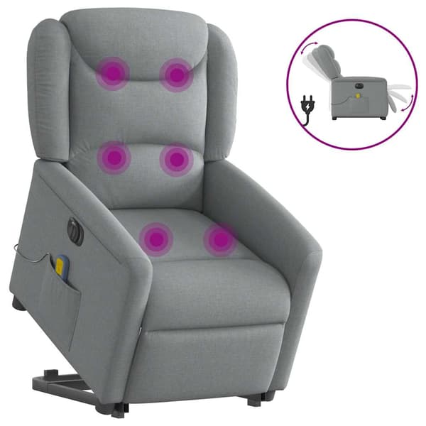 vidaXL Elektrisk lyftande massagefåtölj ljusgrå