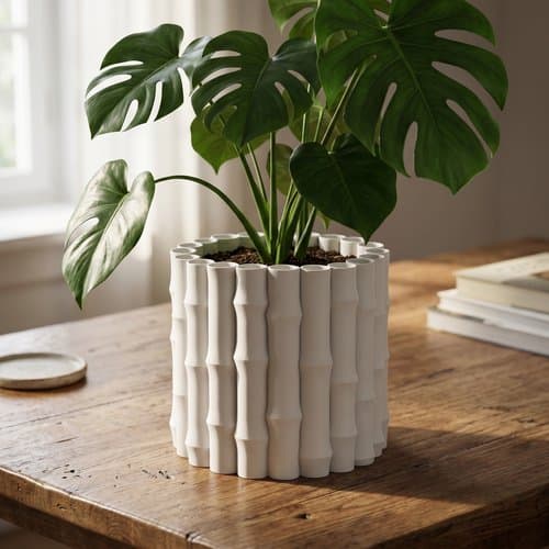 Dekorativ vit bambuformad blomkruka för växter, naturlig stil