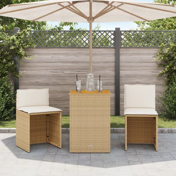 vidaXL 3-delat bistroset med kuddar, beige, polyrotting