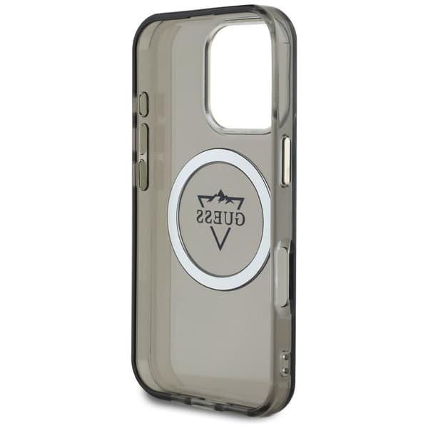 Guess IML Metal Mountain Logo MagSafe-etui til iPhone 16 Pro, sort