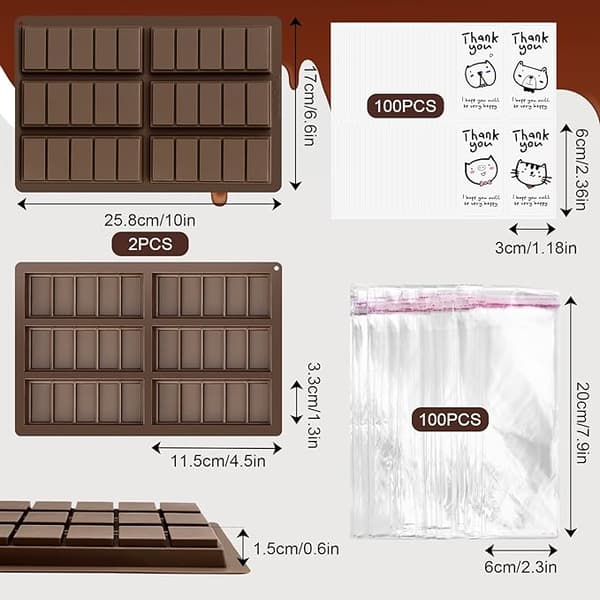 2x silikone chokoladeforme 6 terninger + 100 poser