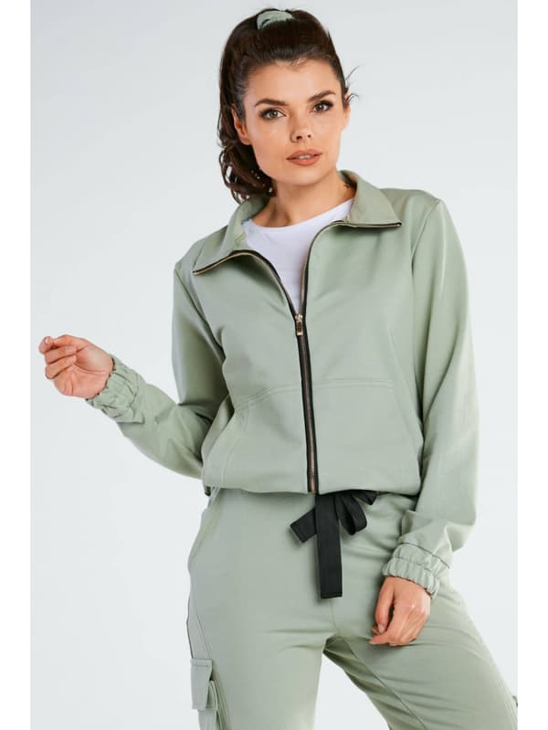 Bomullströja med dragkedja, mintgrön L/XL