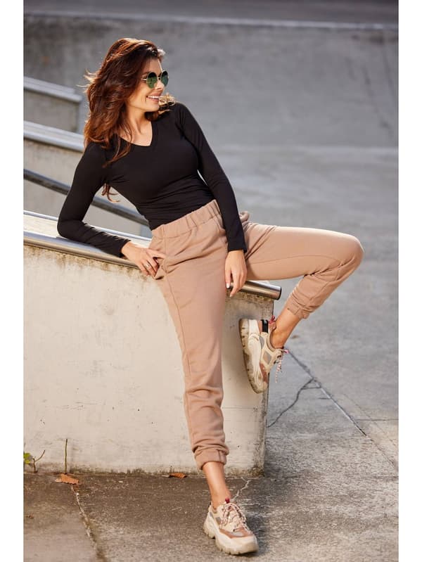 Basis bomuldsbluse med V-hals, sort M