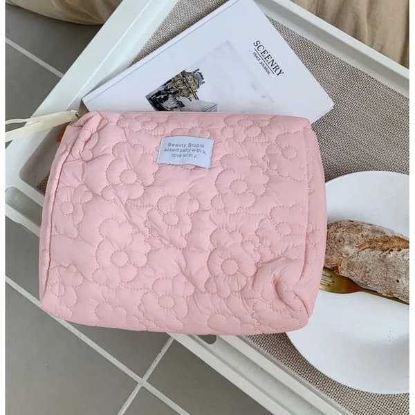 Quiltad sminkväska, avlång, rosa, KS99