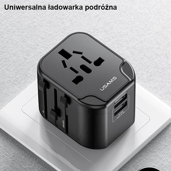 USAMS 2xUSB T55 12W 4-i-1 netværksadapter US/AU/EU/UK sort