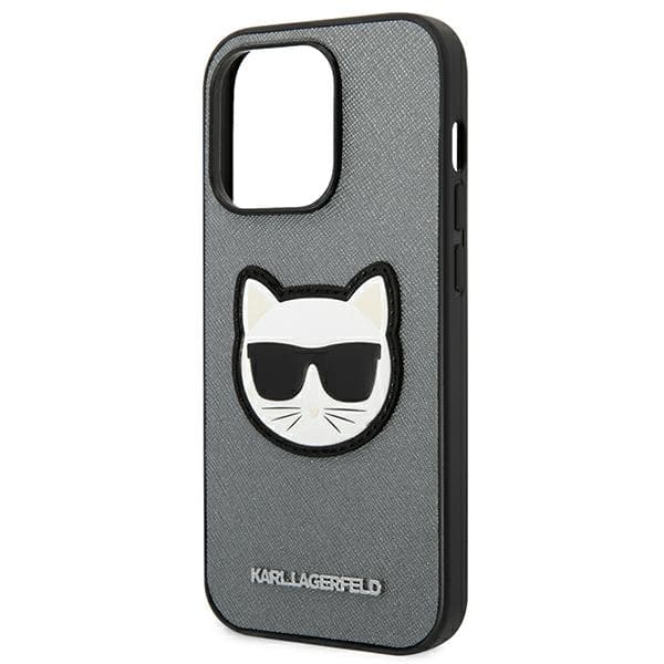 Karl Lagerfeld Saffiano Choupette Head Patch-etui til iPhone 14 Pro Max, sølv