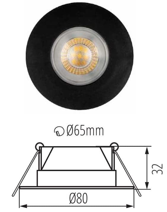 LED loftspot Indbygget downlight IP44 4,8W Neutral Sort