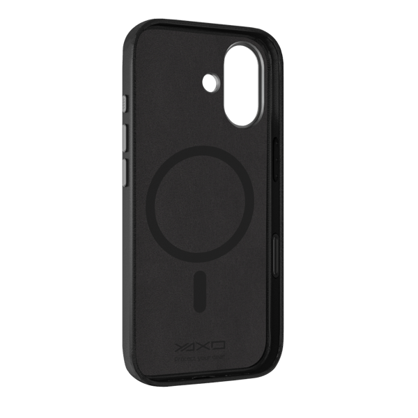 Yaxo Leather Gear Slim -kotelo MagSafe iPhone 17:lle, pölynmusta