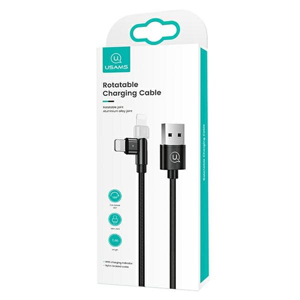USAMS Flettet drejekabel U60 2A USB-A til Lightning Sort
