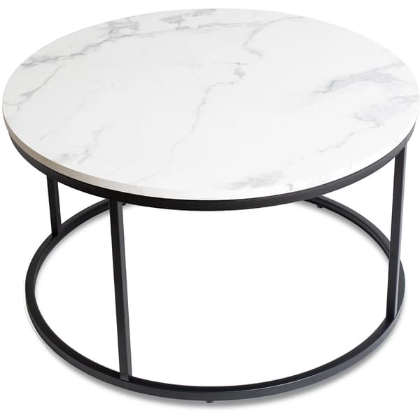 Conny Max sofabord 80 cm hvid marmor og sort moderne glamour
