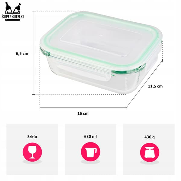 Set - 3x Rektangulära glasbehållare (3x 640 ml)