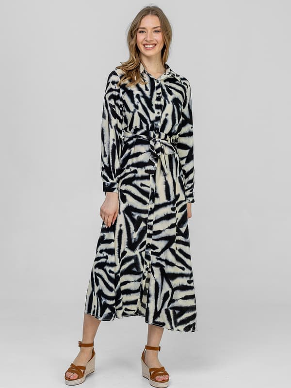 MAXIKJOLE MED LANGE ÆRMER OG PRINT