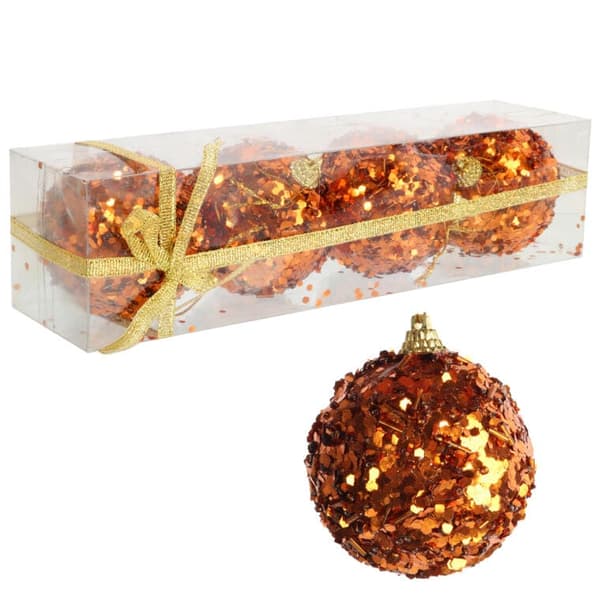 Set med 4 polystyrenkulor med paljetter, 6 cm, orange