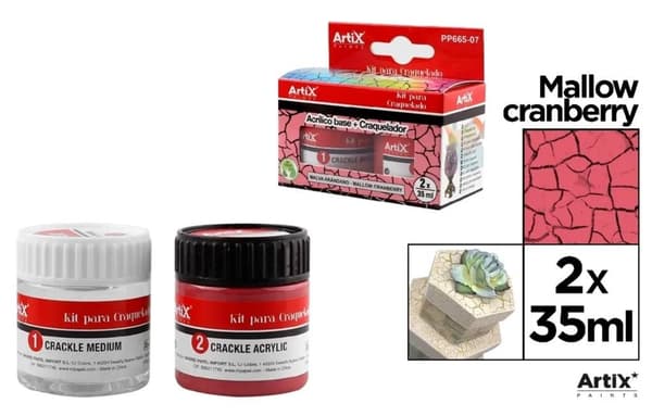 Hindbær akrylmaling + krakeleringsmiddel 2x35ml