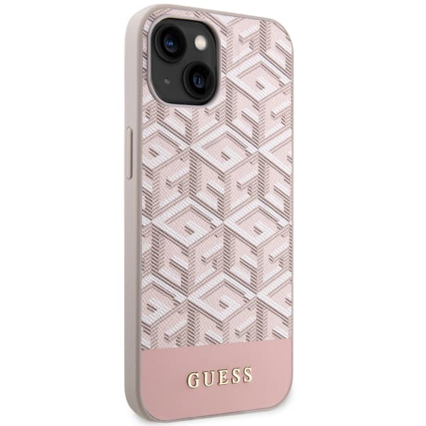 Guess GCube Stripes MagSafe-etui til iPhone 14 Plus, lyserød