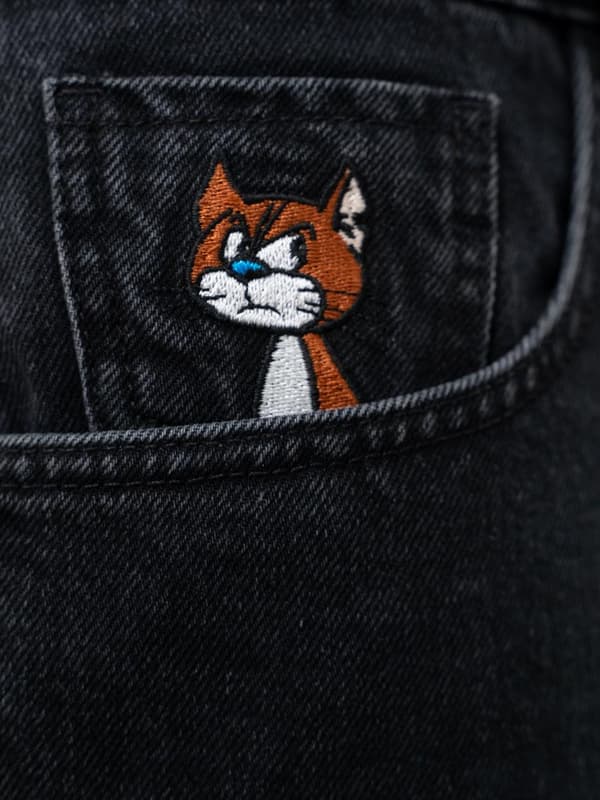 Herre Baggy Jeans Sorte Smurfs Gargamel Pocket M