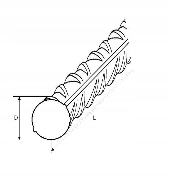 Ribbad rund stålstång, diameter 20 mm, 1000 mm