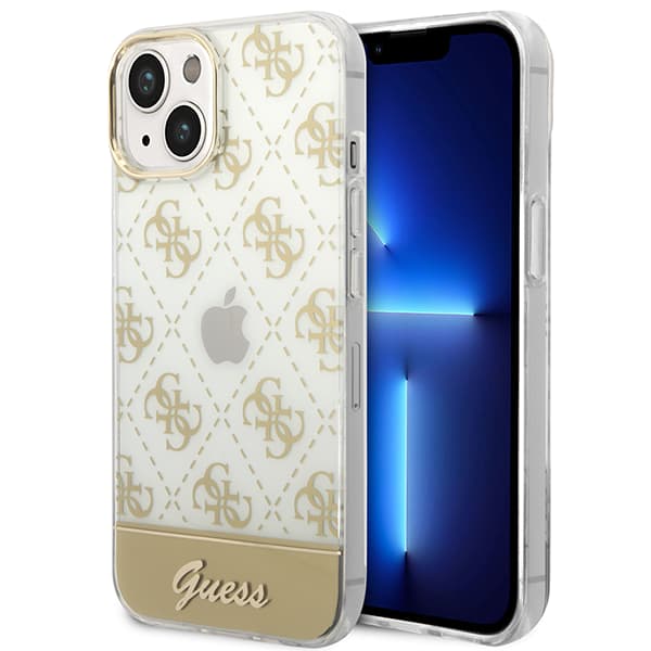 Guess 4G Pattern Script-cover til iPhone 14 Plus, guld