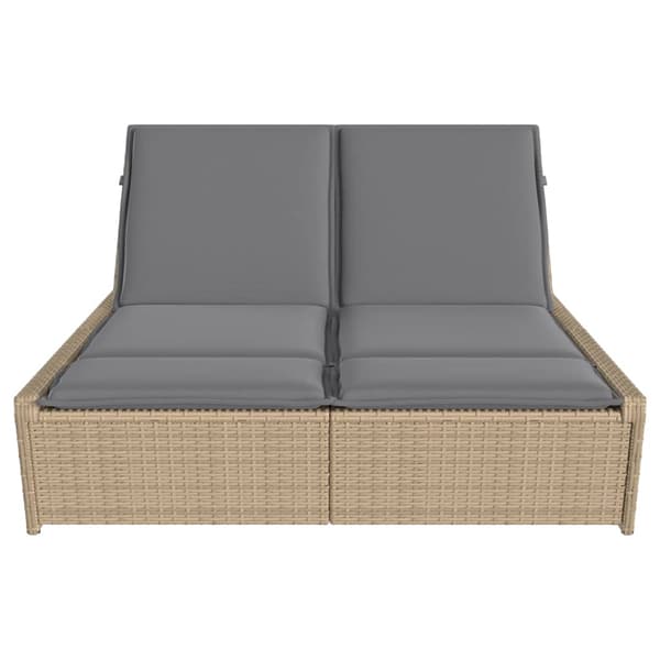 vidaXL Dubbel dagbädd med kuddar, beige, polyrotting