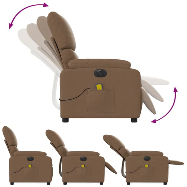 vidaXL elektrisk lænestol med massagefunktion, brun, stof