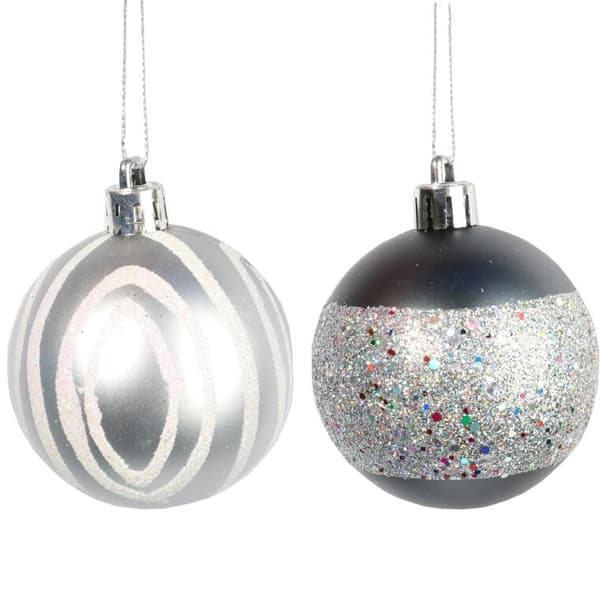 Set med 9 julgranskulor i grafitfärgad plast, 6 cm.
