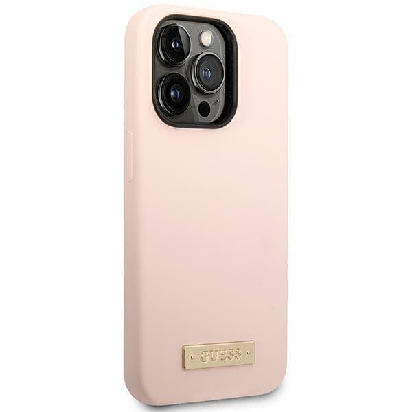 Guess Silikone Logo Plade MagSafe-etui til iPhone 14 Pro Max, Pink