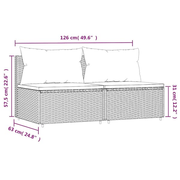 vidaXL midtersofaer med hynder, 2 stk., brun, polyrattan