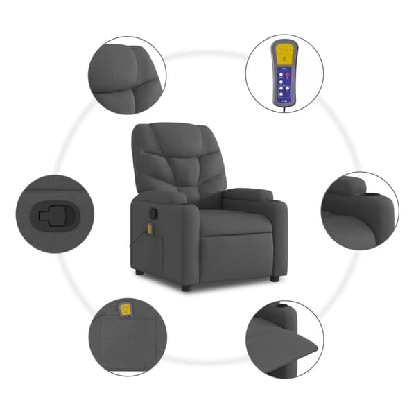 vidaXL Lyftbar massagefåtölj mörkgrå tyg