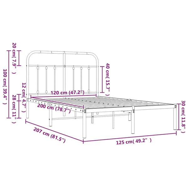 vidaXL metalsengestel med hovedgærde sort 120x200 cm