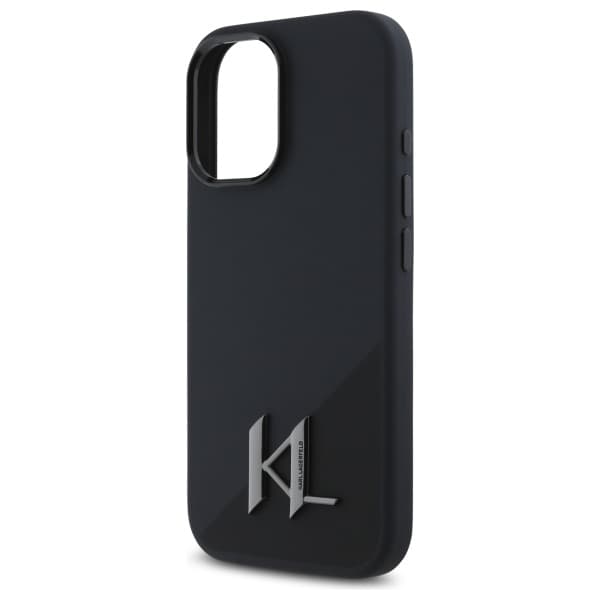 Karl Lagerfeld Silikone Shadow Metal Initial MagSafe-etui til iPhone 16, Sort