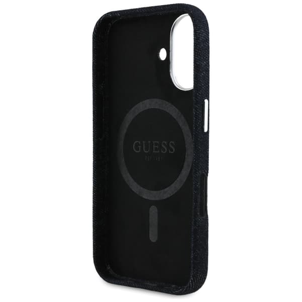 Guess Denim Triangle Logo MagSafe -kotelo iPhone 16:lle, musta
