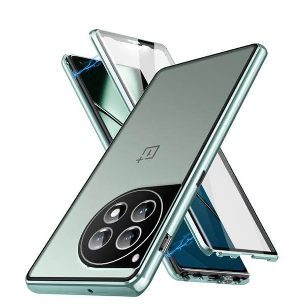 Etui til OnePlus 12 5G, Magnetisk Dobbelt Glas, Grøn