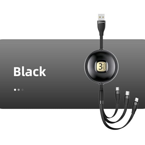USAMS U69 3-i-1-kabel 1 m USB-A til Lightning til microUSB til USB-C sort