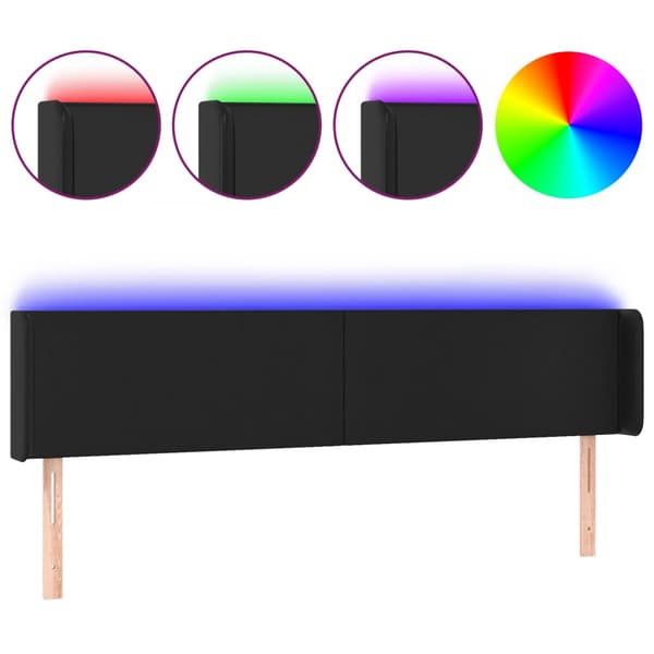 vidaXL LED sengegavl sort 203x16x78/88cm kunstlæder