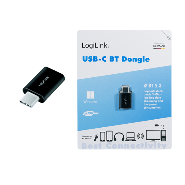 Bluetooth 5.3 USB-C LogiLink-adapter Räckvidd 20 m Snabb överföring 3 Mb/s Kompatibel med Windows 7-11