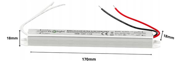 Møbelstrømforsyning til LED-strimler SLIM 18W 12V DC 1.5A