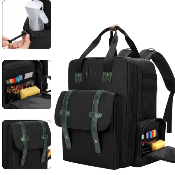 Frisørrygsæktaske til tilbehør, rummelig sort Satchel