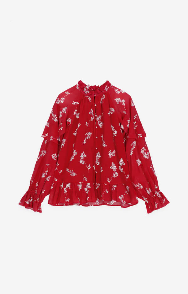 Blommig blus med volanger M