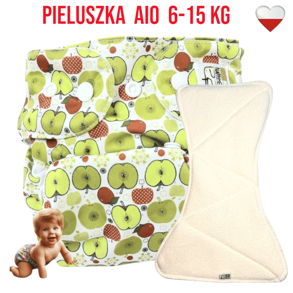 NappiMe AIO Pocket vaskbar microfleeceble med æbleprint.
