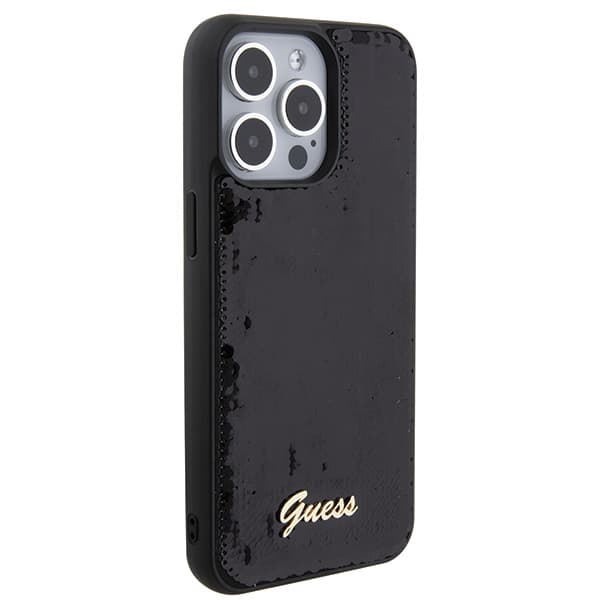 Guess Sequin Script Metallskal till iPhone 15 Pro Max, Svart