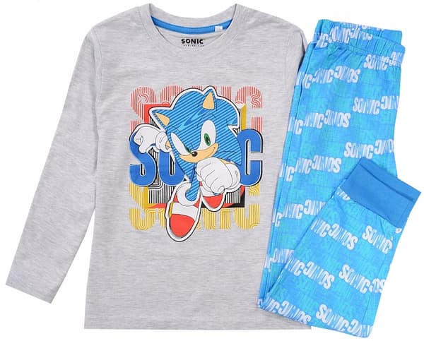SONIC BOMULDSPYJAMAS MED LANGÆRMET DRENGE, grå 104 D011X