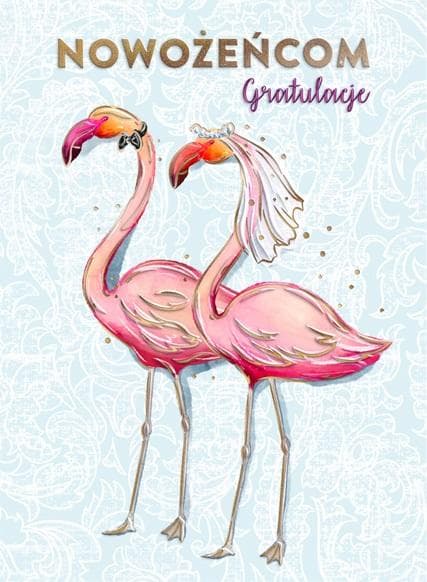 B6 Bröllopskort med ficka - Flamingos