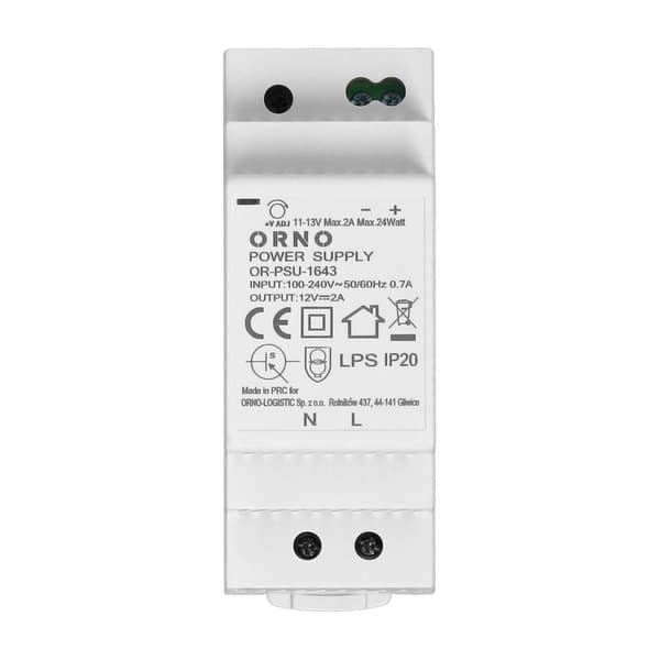 DIN-skena strömförsörjning för videointercom 12V DC 2A 24W 2 moduler högpresterande