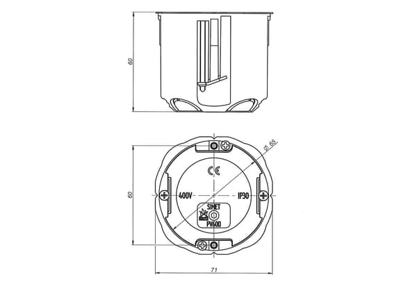 Infälld elbox för regips, 60 mm djup, 1 st. Simet