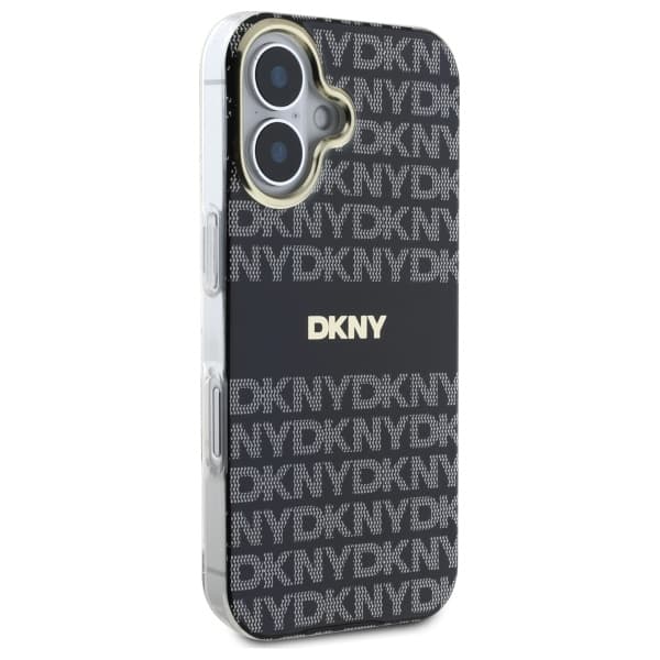DKNY Repeat Texture Pattern With Randigt skal till iPhone 16, svart