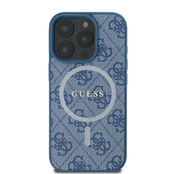 Guess 4G Ring Classic Logo MagSafe-etui til iPhone 16 Pro, blå