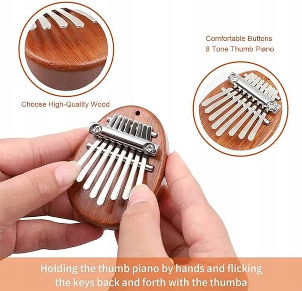 Mini kalimba, tumpiano, 8 tangenter, med flätad sträng