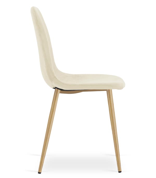 PADVA stol - lys beige fløjl / ben i egetræ x 2
